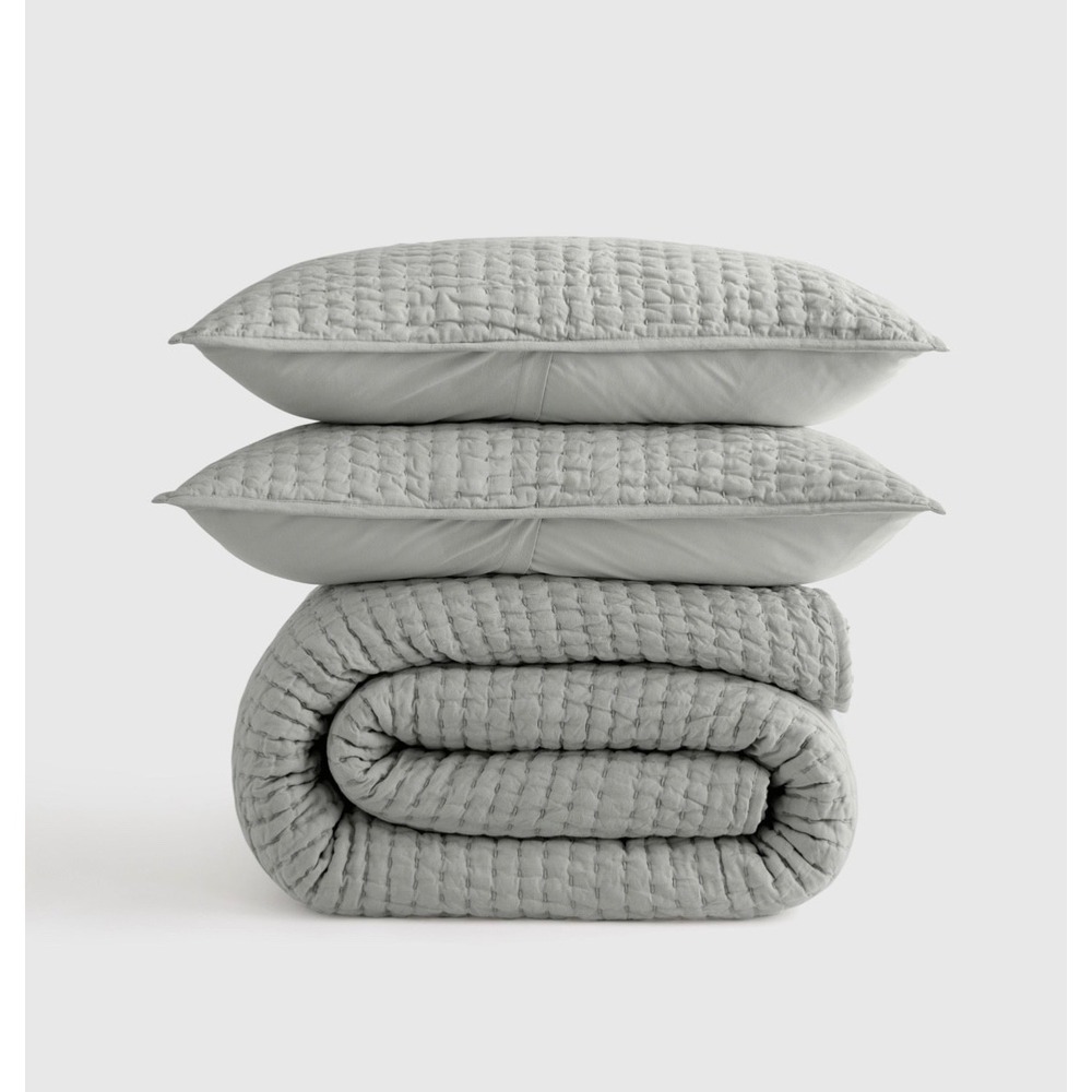 NWT Quince European Linen Cotton Stitch Quilt Set King/Cal King Mist